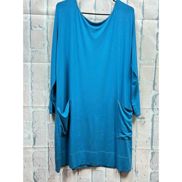 J. Jill Womens Tunic Dress Shift Size L Petite Blue Ponte 3/4 Sleeve Pockets - Picture 1 of 9